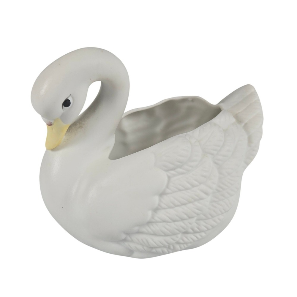 Homco Swan Planter White Swan Planter Vintage Bisque Decor Succulent Cottagecore